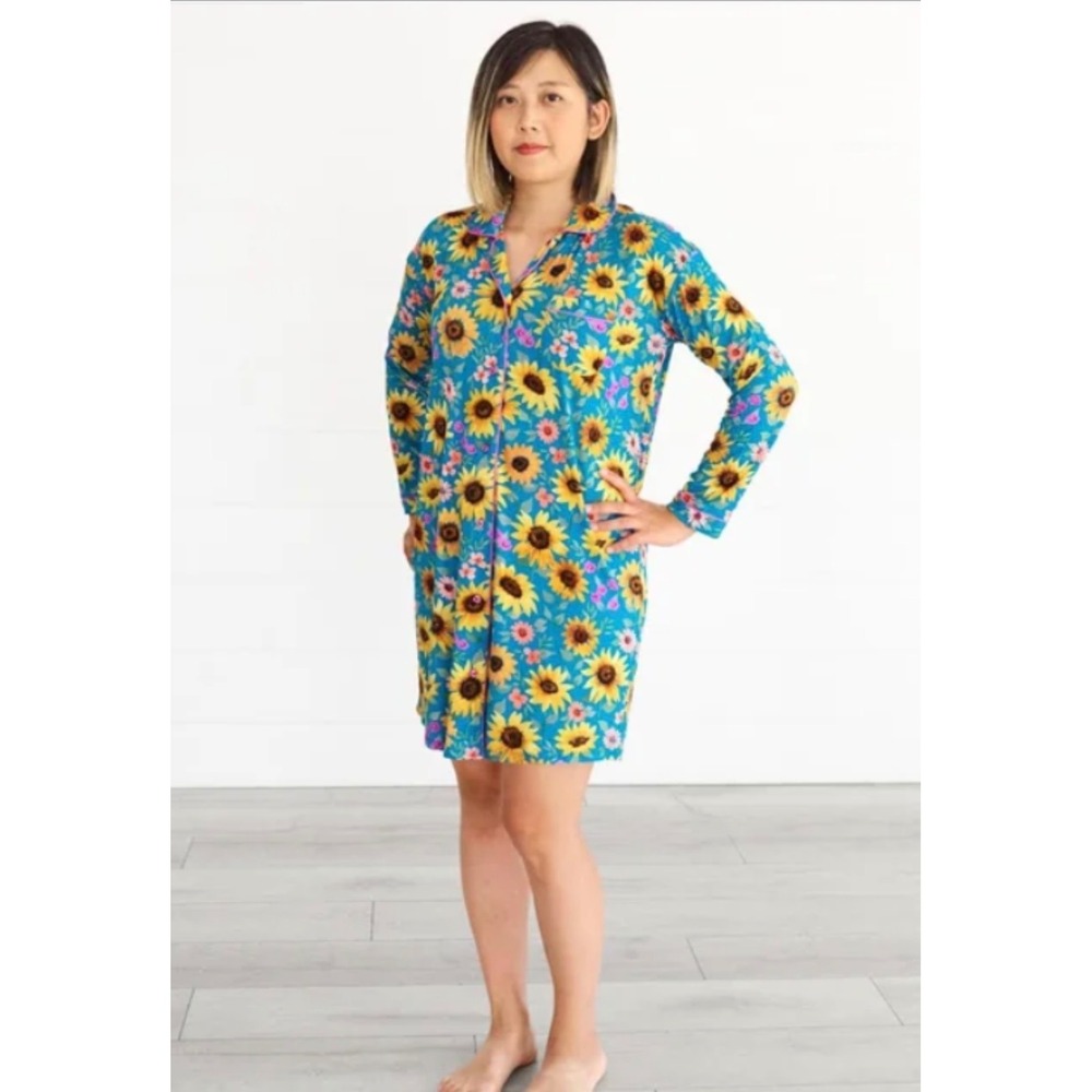Little Sleepies Lunaluxe Bamboo Sunflower Nightgown Blue Floral XS Sleep Dress